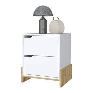 DB Ralston Mesita de noche de madera maciza de 2 cajones en macadamia blanca Estilo europeo antiguo minimalista moderno para dormitorio o apartamento U - Product Image 5
