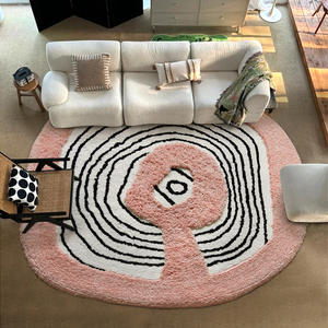 <span class=keywords><strong>Tapis</strong></span> fait main de forme irrégulière, style crème, design artistique, rond, rose, en soie de lait, à poils longs, doux, pour chambre à coucher, salon - Product Image 2