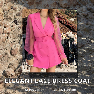 Abrigo Largo de Encaje de Color Sólido con Manga Larga y Cintura Imperio, Elegante y Casual para Mujer, para Todas las Temporadas - Product Image 2