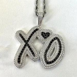 Custom Hip Hop Pendant 18k Gold Punk Jewelry Paved Cz Lab Diamond Xo Heart Pendant Necklace