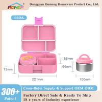 Boîte à lunch portable Aohae pour filles, boîte à lunch scolaire pour enfants en plastique, 4 compartiments, micro-ondable, avec pot isotherme
