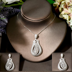 हीवेने शीर्ष गुणवत्ता के क्यूबिक जिरकोनिया दुल्हन के गहने सफेद सोने का रंग हार का सामान सेट पैराure बिजोक्स फीमे N-1878 - Product Image 2