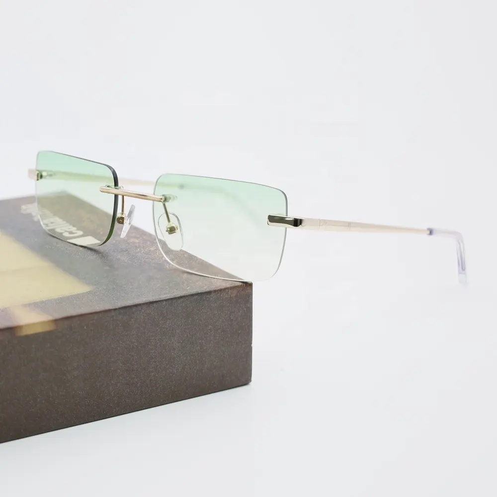 High Quality Custom Square Metal Sunglasses unisex Vintage Rimless Sun Glasses new trendy rimless sunglasses 2022