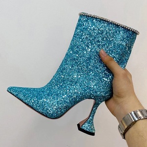 Botines de Moda con Lentejuelas Brillantes para Mujer, Zapatos de Tacón Alto Midi para Dama - Product Image 4