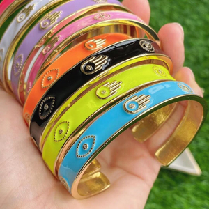 Bijoux tendance tendance <span class=keywords><strong>en</strong></span> plaqué or, émail coloré, bracelet de manchette ouvert à la main pour femmes, vente <span class=keywords><strong>en</strong></span> gros - Product Image 6