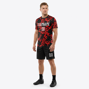 Maillot de football personnalisé à impression numérique 3D, motif noir et rouge, manches courtes, respirant, anti-transpiration, antibactérien, unisexe, adulte - Product Image 2