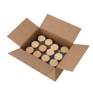 Pot à épices rond personnalisé de 90 ml, 120 ml, 4 oz, bouteille en verre pour poivre et assaisonnements avec couvercle en bambou et en bois - Product Image 4