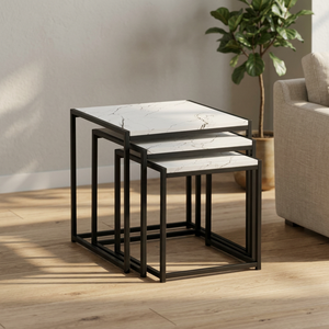 Modern Mood Modern Round <b>Marble</b> Top Coffee <b>Table</b> With Black Ribbed Base And Brass Stem For Living Room Furniture - Product Image 5