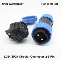 Conector Circular de Alimentación KMYD LD24 IP68 Impermeable, 2-9 Pines, Contacto de Latón, Montaje en Panel con Tuerca Trasera, Macho/Hembra, 380V 5A-45A