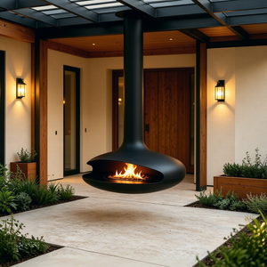 <span class=keywords><strong>Cheminée</strong></span> Bioéthanol Suspendue Murale Moderne Noir Mat pour Intérieur, à Feu Réel, pour Hôtels, Villas et Salons - Product Image 1