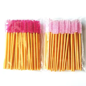 Brown Pink Nylon Hair Gold Handle Cosmetic Eyelash Mascara Brush Disposable Mascara Wands
