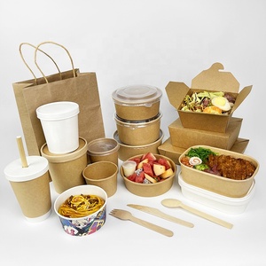 Take away salad ramen soup container rectangular packing boxes kraft paper take out bento bowl lunch fast food box packaging