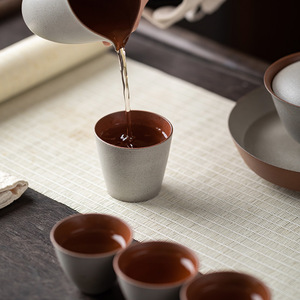 Guanlan Retro Coarse Pottery <b>Teacup</b> Single Cup Grey Glaze Cylinder Shape Kung Fu Tea Set Home Use Individual Master Cup - Product Image 3