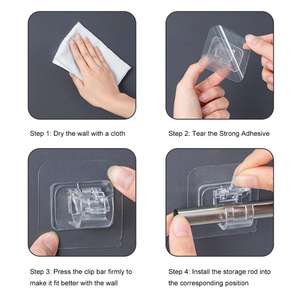 Crochets Adhésifs pour Tringles à Rideaux Télescopiques – Supports, Pinces, Barres Transversales, Crochets et Fixations <span class=keywords><strong>Auto</strong></span>-Adhésifs Sans Perçage - Product Image 6