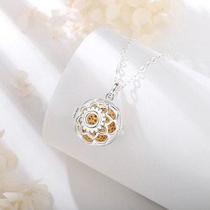 Jaula de perlas de regalo, colgante de plata 925, medallón de aromaterapia, collar de roca de Lava - Product Image 4