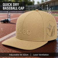 Casquette de baseball personnalisée avec logo, séchage rapide, 6 panneaux, visière plate, snapback, perforations laser, respirante, unisexe, vente en gros, OEM, faible MOQ