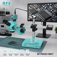 Microscope RF4 FO33C 4K HD Stéréo Trinoculaire avec Bras Articulé pour Réparation de PCB de Téléphone, Soudure et Équipement de Réparation Électronique