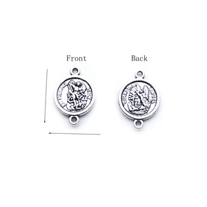 Pendentif rond en alliage de zinc, style antique argenté, avec deux trous, pour collier de chapelet, accessoire de bijouterie DIY, motif Saint-Michel. - Product Image 2