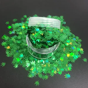 High Quality Polyester Green Pot Weed Leaf Shape Glitters For Nails Wholesale