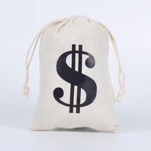 Closure and Dollar Sign Design Money Bag Cotton Canvas <strong>Drawstring</strong> - Product Image 1