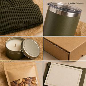 Kit Cadeau d'Entreprise Personnalisé pour les Fêtes avec Gobelet, Bonnet, Bougie, Carte et Pochette à Collations pour Employés et Clients - Product Image 3
