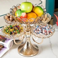 2024 meilleure vente décoration de Table de Style européen écologique cristal assiette de fruits dorés métal fer verre plat pour Fruits secs
