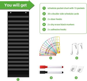 Tabla de Horarios Diarios de 15 Bolsillos, 30 Tarjetas de Almacenamiento Funcionales Reutilizables, Material Escolar para el Aula, el Hogar y Preescolar - Product Image 3