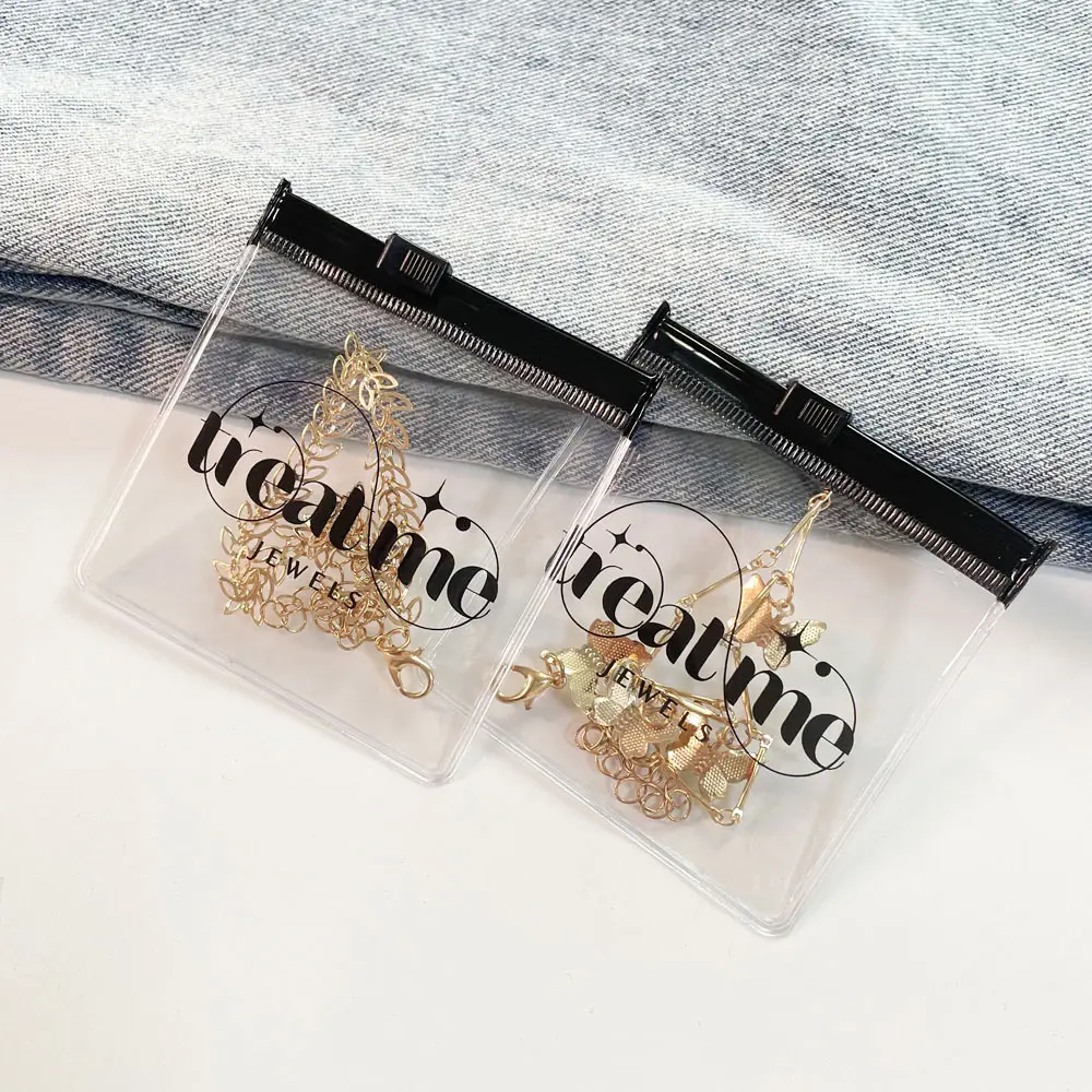 Customized Small Jewelry Packaging Zip Bag Matte Cute Zipper Bag For Earring Reusable Logo PVC Mini Ziplock Pouch Bag