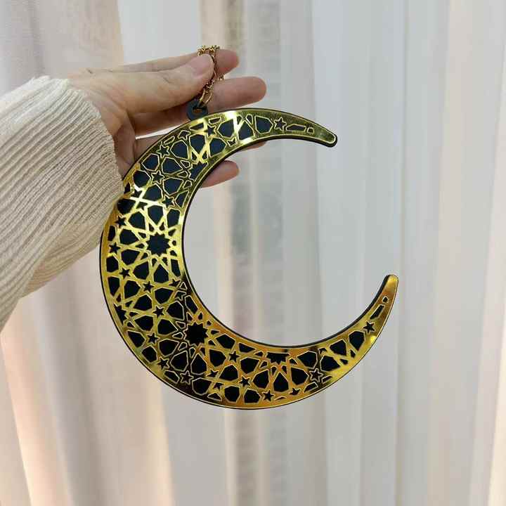 Islamic Black Gold Acrylic Eid Mubarak Party Decorations Moon Hanging ...