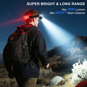 Lampe frontale en aluminium super brillant, lampe frontale rechargeable à 12 modes, lumen élevé 3000, lumières de tête de mise au point réglables à 90 ° pour le front - Product Image 2