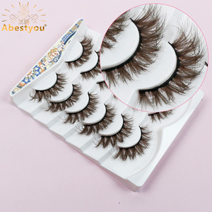 Abestyou 6 paires 17mm d'épaisseur ailé dramatique 5d moelleux cheveux humains <span class=keywords><strong>cils</strong></span> de vison forte bande <span class=keywords><strong>marron</strong></span> coloré vaporeux <span class=keywords><strong>faux</strong></span> <span class=keywords><strong>cils</strong></span> - Product Image 1