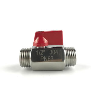 Mini válvula de bola de acero inoxidable 304, 1/2 pulgada, mango rojo, de una pieza, para agua y gases corrosivos - Product Image 1