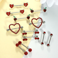 Mode rode CZ tepelpiercing sieradenset roestvrij staal kersen appel duivel hart tepelbarbell voor vrouwen body piercing