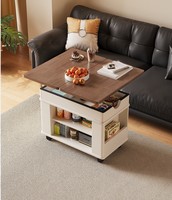 Table basse multifonctionnelle en bois massif, relevable et pliable, avec rangement mobile et table d'appoint réglable