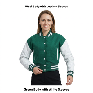 Veste universitaire verte et blanche pour homme, vêtement décontracté d'automne, coupe classique, col rabattu, fermeture à boutons, matière polyester et coton - Product Image 2