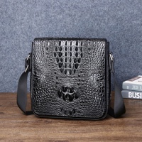 Sac à bandoulière à motif d'os de crocodile en cuir véritable à la mode pour hommes, fermeture à glissière pour les affaires en plein air, usine directe