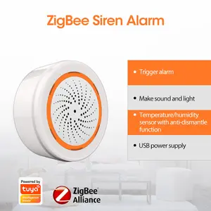 Tuya ZigBee3.0警笛报警温度湿度90dB声光传感器电池内置3合成1 ZigBee传感器智能生活