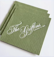 Serviettes de cocktail jetables personnalisées de haute qualité en papier vert sauge avec monogramme, logo personnalisé, serviette en papier avec dorure à chaud