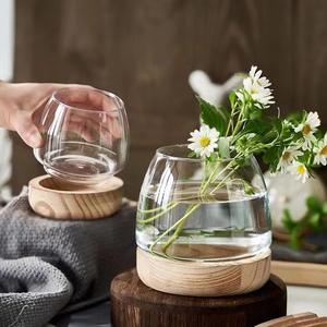 モダンな透明ガラス水槽 200ml 木製台座付き 透明水耕栽培卓上テラリウム ホームデコレーション用 - Product Image 5