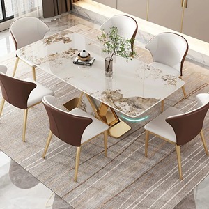 Ensemble <span class=keywords><strong>de</strong></span> table à <span class=keywords><strong>manger</strong></span> moderne <span class=keywords><strong>de</strong></span> luxe en acier inoxydable avec <span class=keywords><strong>6</strong></span> chaises, table rectangulaire en pierre frittée, mobilier <span class=keywords><strong>de</strong></span> <span class=keywords><strong>salle</strong></span> à <span class=keywords><strong>manger</strong></span>, ensemble <span class=keywords><strong>de</strong></span> <span class=keywords><strong>6</strong></span> places - Product Image 4