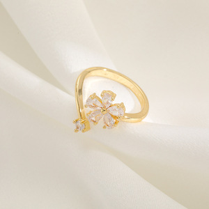 Yuwen Fresh Sweet Flower <b>Ring</b> Fashionable Temperament Zircon Small Style <b>Finger</b> <b>Ring</b> Copper Jewelry Unisex Women's Party - Product Image 4