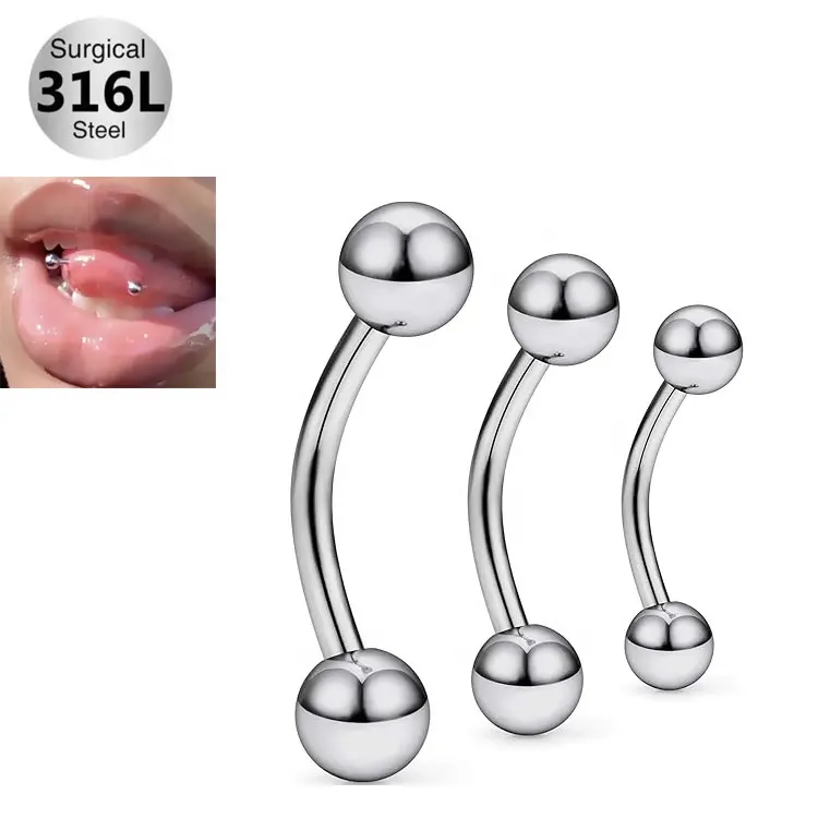 Gaby 316L surgical steel tongue rings colorful Ball End Curved Barbell Angle Snake Bite Eyes Tongue Ring body piercing jewelry