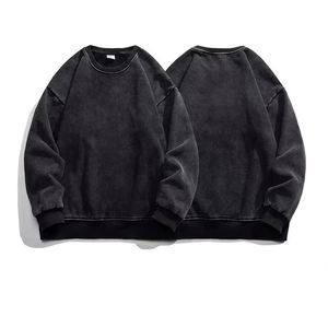 AI-MICH 360G Fleece O-Neck Washed Distressed Retro Glossy Embroidered Solid Pattern <b>Pullover</b> Eco-Friendly <b>Men</b> Women Winter - Product Image 1