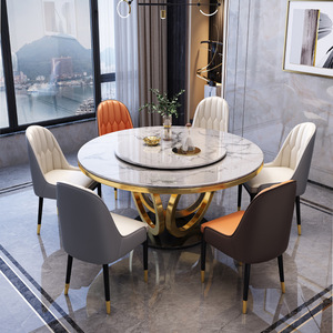 <b>Round</b> Marble Dining <b>Table</b> Set With Gold Base 4 Piece Modern Luxury Dining Room Furniture For <b>Small</b> Homes And Apartments - Product Image 2