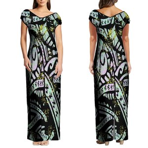 Abito polinesiano personalizzato di alta qualità con <span class=keywords><strong>spalle</strong></span> <span class=keywords><strong>scoperte</strong></span> grande scollo a V abito lungo taglie forti da donna Maxi abiti da sera - Product Image 1