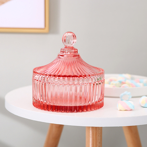 Ciotola di zucchero dolce di colore personalizzato di stampa rosa di lusso di fabbrica con coperchio barattolo di caramelle di vetro colorato - Product Image 3
