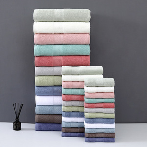 Pure Cotton Bath Towels Solid Color Thickened Machine Wash Home Use 70x140cm <b>Square</b> 34x34cm Hand Towel <b>Set</b> - Product Image 2
