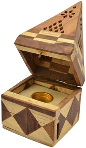 Quemador de Incienso de Madera Tallado a Mano con Diseño de Pirámide, Hecho a Medida, con Cierre, Ideal para Quemar Incienso - Product Image 2