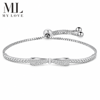 Gelang Perak Sterling 925 Lapis Rhodium Custom Mylove, Berhiaskan CZ Micro Pave, Huruf Alfabet Arab, Dapat Disesuaikan, Grosir