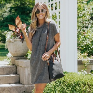 Vestido Casual de Verano 2026, Transpirable, con Rayas Trenzadas, Manga Corta, Tipo Camiseta, con Bolsillo - Product Image 1